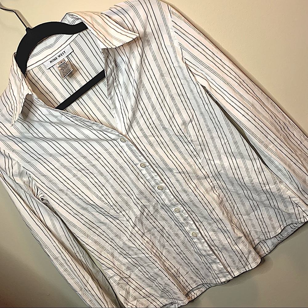White and Grey Nine West Button Up Blouse